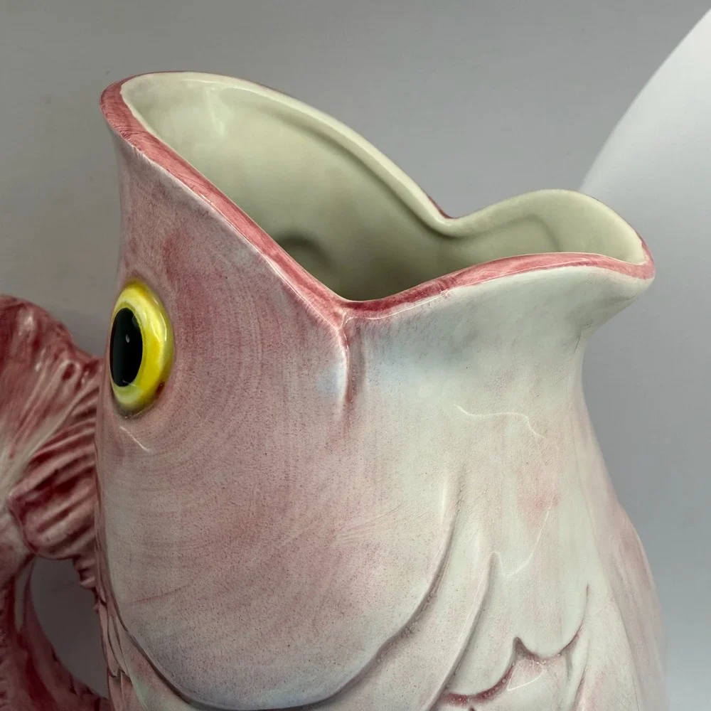 Vintage Fitz & Floyd Pink Fish‎ Pitcher Ceramic Seafood Nautical Large 10